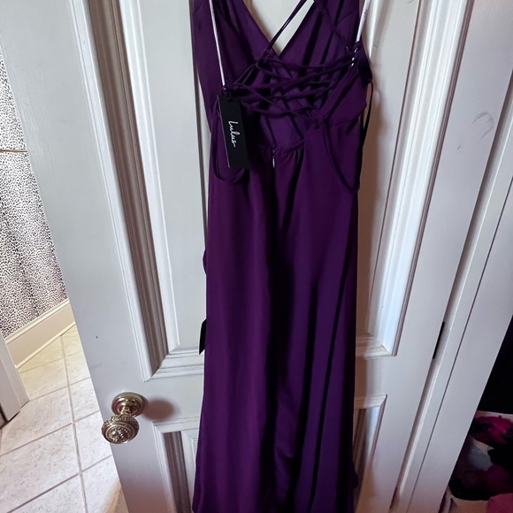Lulu’s “Plum”/burgundy lace up maxi dress with slit - Picture 2 of 6
